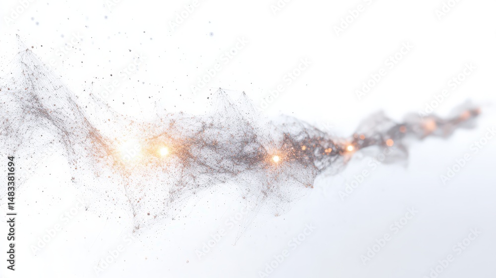 Poster abstract digital design of particles flowing in elegant curves.