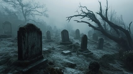 Misty Graveyard: An Eerie and Mysterious Scene
