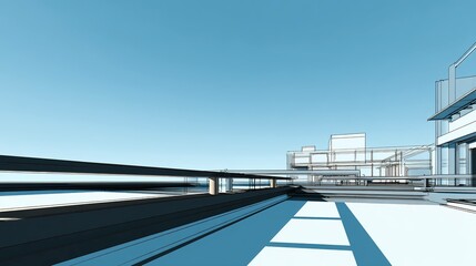 Naklejka premium Contemporary architectural design rendered in blue with long shadows