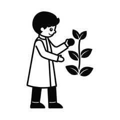 Boy Scientist Examining Plant Growth, Botany Study, Nature