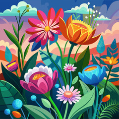 Vibrant floral bouquet in a lush garden setting