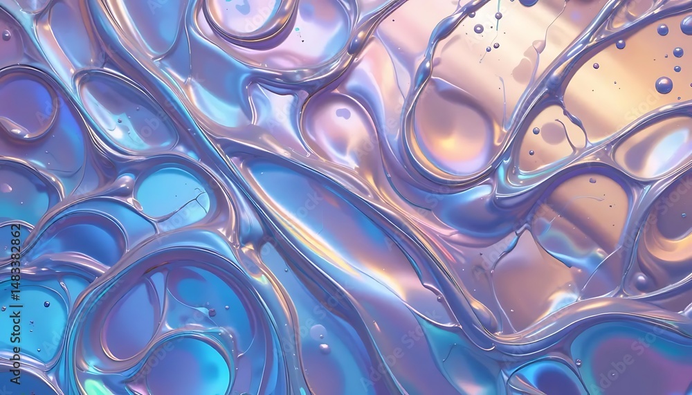 Poster iridescent liquid abstract background with holographic surface and metallic shine texture design