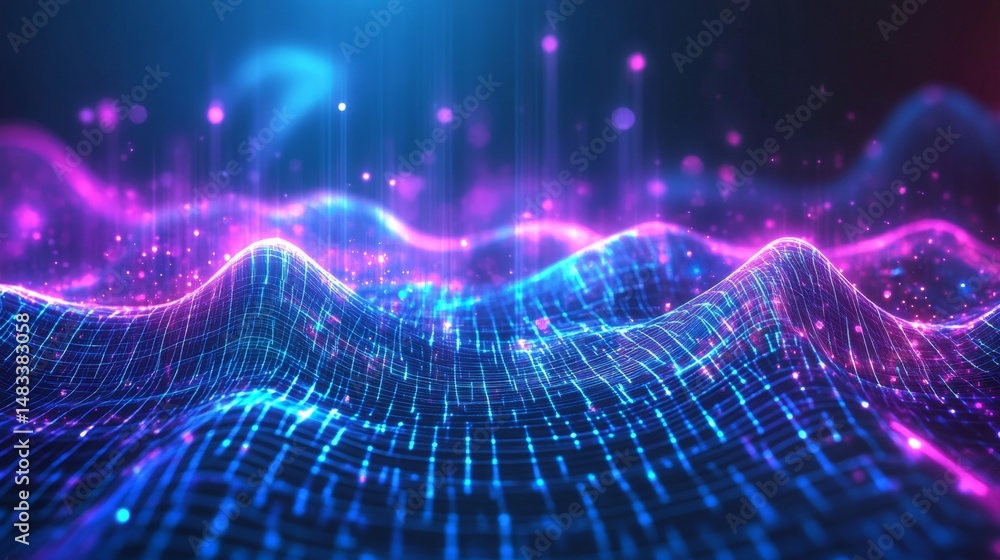 Aufkleber dynamic cyberspace wave interaction virtual realm digital art futuristic environment abstract viewpo