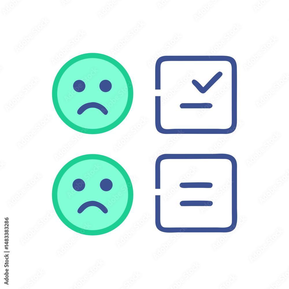 Poster happy and sad faces with checkboxes icon representing feedback – emotion and survey symbol
