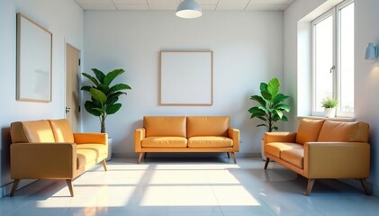 Fototapeta premium A clean, modern doctor's office waiting area with comfortable seating and natural light , clean, chairs