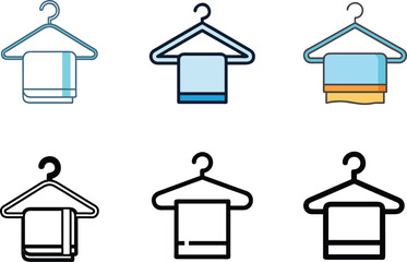 Wiping Towel On Hanger Icon Set For Laundry, Cleaning, And Home Care Design