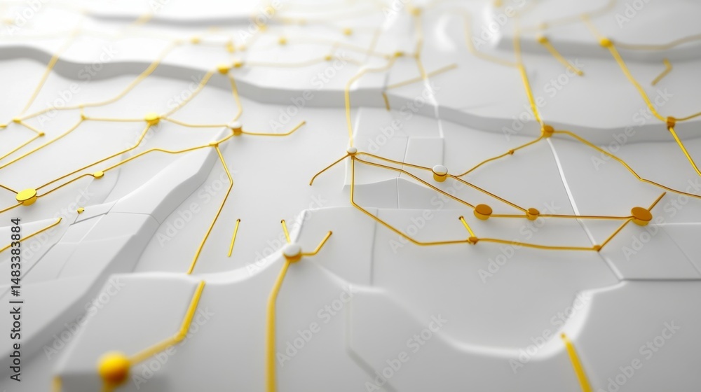 Poster interconnected yellow lines on a sleek white backdrop abstract design for modern art digital environ