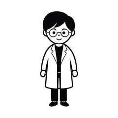 Simple Cartoon Scientist Illustration Lab Coat, Glasses, and Smile