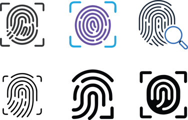 Fingerprint Identification Icon Set For Security And Biometric Access Design
