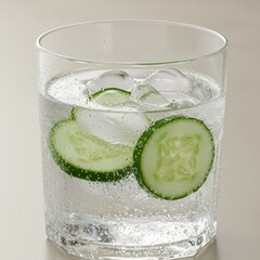 Refreshing Cucumber Water with Ice in Glass