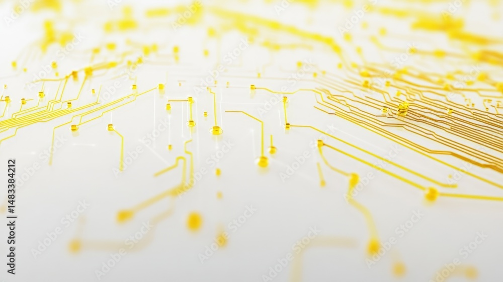 Poster minimalist digital circuit design sleek yellow graphics on white background for tech enthusiasts