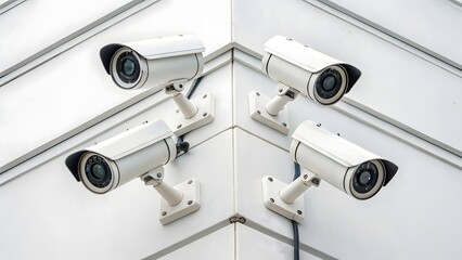 Modern Security Surveillance Four CCTV Cameras on a Building Corner
