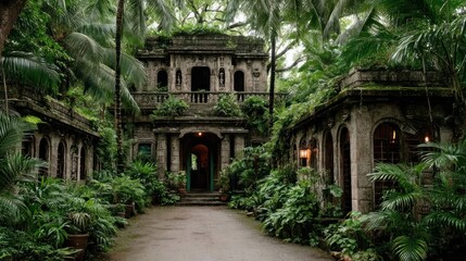 Fototapeta premium Overgrown stone house in jungle