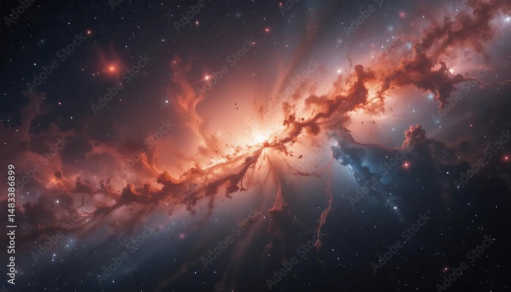 Poster spectacular nebula formation in deep space with vibrant cosmic clouds and interstellar dust particle