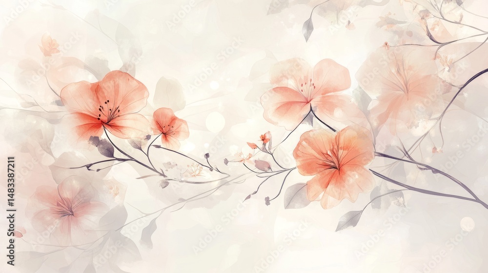 Poster creating a soft and dreamy floral pattern with watercolor techniques in an artistic studio environme