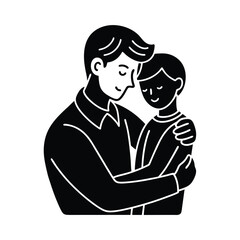 Loving Father Son Embrace, Black Silhouette, Family Bond, Warmth, Care