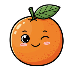 Cute cartoon orange fruit with a happy expression and leaf  