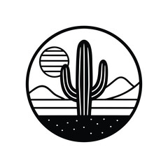 Desert Cactus Sunset Landscape Minimalist Black and White Icon