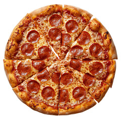 close-up overhead shot of classic pizza with toppings
