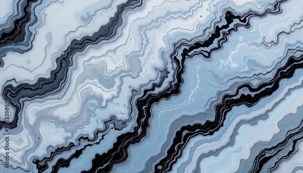 Aufkleber abstract agate texture with blue and gray wavy lines creating a mesmerizing background pattern
