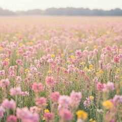 Obraz premium Pink and Yellow Wildflower Meadow in Soft Light