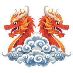 Two fire qilin heads combined with traditional Chinese cloud patterns