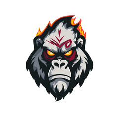 Naklejka premium Unique esports vector logo featuring a fierce gorilla design with fiery accents