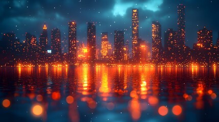 Obraz premium Illuminated Cityscape Reflected in Tranquil Waters