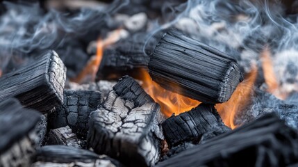 Charcoal burning in fire