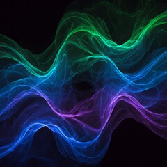 Fototapeta premium Abstract Colorful Waves of Glowing Particles on Dark Background