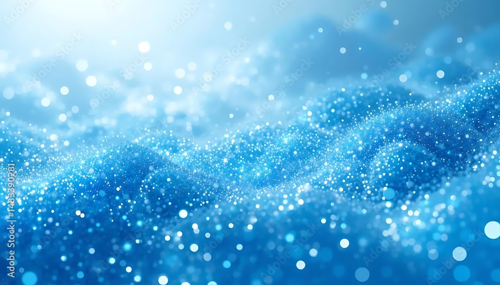 Poster abstract blue glitter sparkles floating on wave background creating an ethereal and magical atmosphe