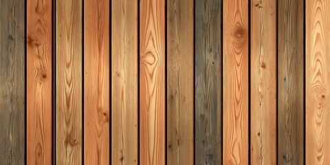 Fototapeta premium Vertical wood planks in mixed shades of brown and beige with natural grain and knots 