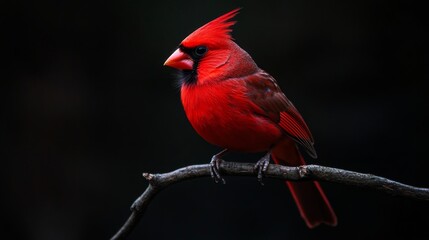 Red cardinal perched on a branch in a serene forest wildlife photography natural environment close-up view vibrant colors