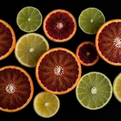 Vibrant Citrus Fruit Slices on Dark Background