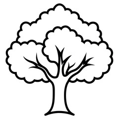 Classic Oak Tree Drawing &ndash; Black Line Art with Wide Branches