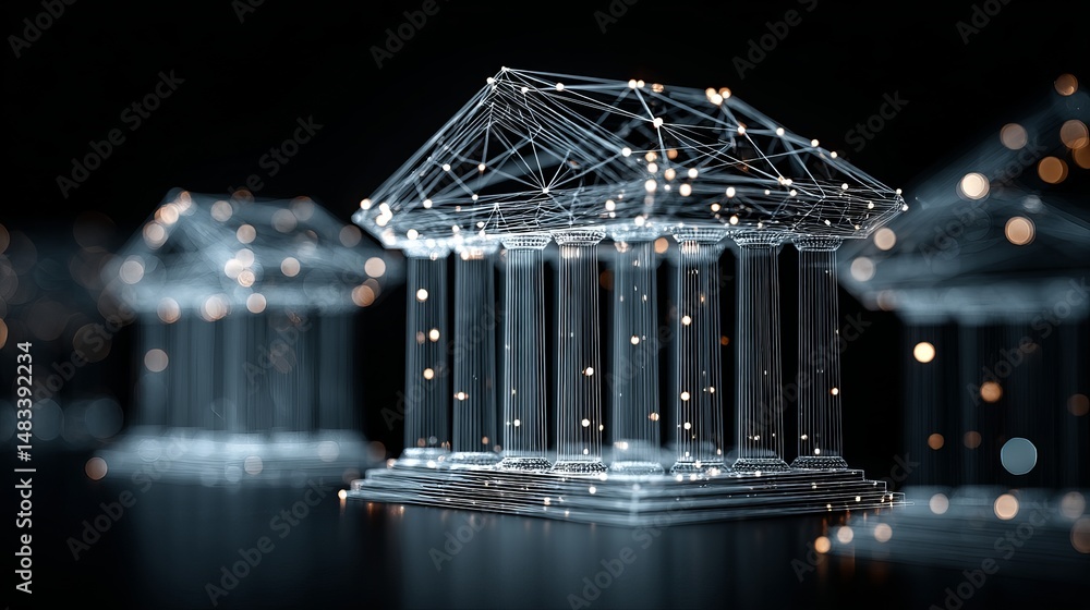 Poster futuristic digital bank architecture network structure design concept