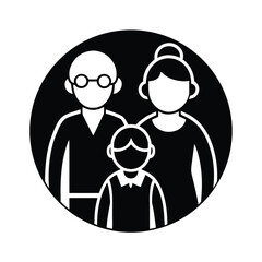 Family Icon Grandparents, Child, Black, White, Circle, Simple, Design, Vector, Illustration