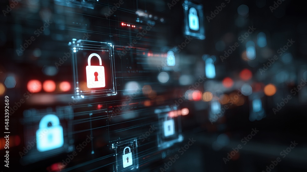 Aufkleber secure data protection concept digital locks network cybersecurity technology abstract background