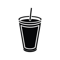 Black Disposable Cup, Straw, Beverage, Drink, Refreshment, Icon, Silhouette, Graphic, Vector, Design