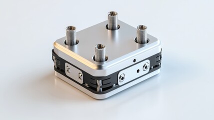 Square metallic device with four protruding components.