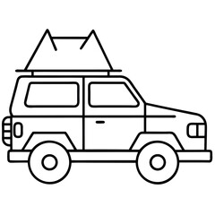 Obraz premium Clean Line Art Icon of SUV with Roof Tent for Adventure Travel