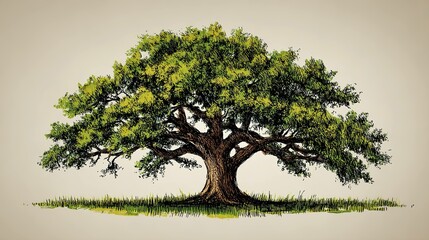 Fototapeta premium Large tree with green leaves and brown trunk isolated on white background