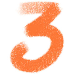 Number Three in Bold and Orange Texture on Transparent Background