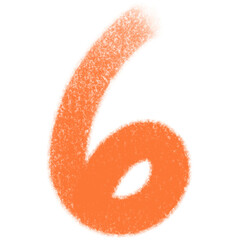 Number 6 in Bold and Orange Texture on Transparent Background