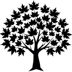 Clean Maple Tree Icon – Bold Black Silhouette with Natural Form