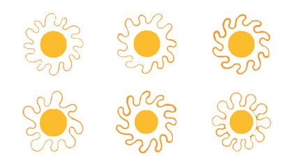 Abstract Sun Icons Collection &ndash; Hand-Drawn Yellow and Orange Ray Designs in Minimal Style