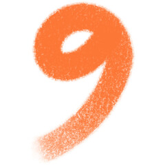 Number 9 in Bold and Orange Texture on Transparent Background
