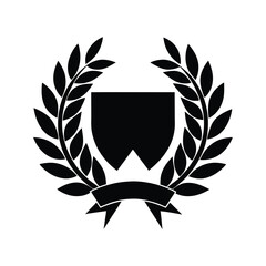 Obraz premium Black Laurel Wreath Emblem Shield, Ribbon, Award, Honor, Glory