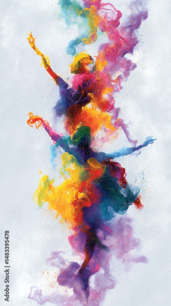 Poster abstract expression an avantgarde illustration where dancers are represented as chaotic bursts of co