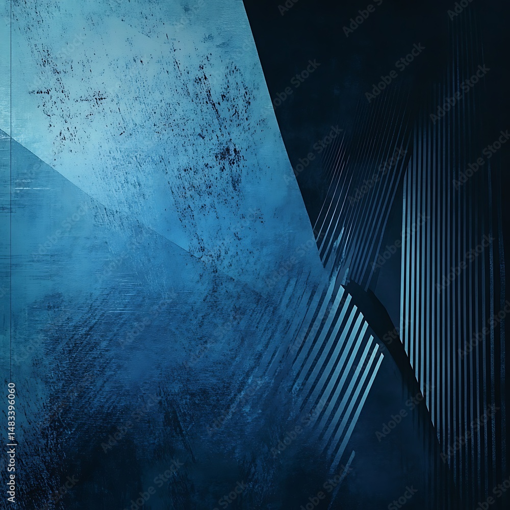 Poster abstract blue textured background featuring geometric shapes and vertical lines in dark tones for cr